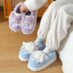 Sanrio PomPomPurin Hello Kitty Kuromi Cotton Slippers Cartoon Cute Winter Indoor Home Slippers Thick Sole Keep Warm Cotton Shoes