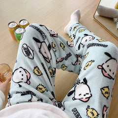 Lovely Pochacco Pajamas Pants Sanrio Y2k Kawaii Cute Warm Woolen Cartoon Casual Home Pants In Autumn Winter Fashion Trousers