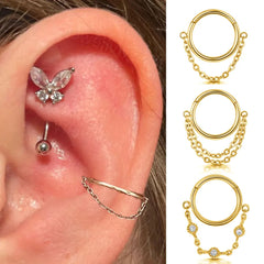 16G Stainless Steel Chain Conch Ear Piercing Hinged Clicker Segment Septum Ear Ring Cartilage Sleeper Earring Helix Piercing