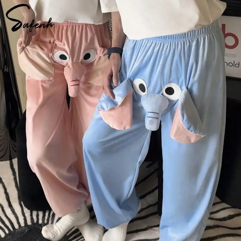 Lounge Pyjama Shorts 3D Ears Trunk Cartoon Lovely Elephant Loose Casual Plush Sleepwear Autumn Men Women Shot Pants Home Wear