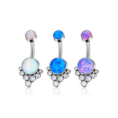 G23 Titanium Sexy Belly Button Ring Piercing Jewelry Navel Ring For Women F136 Double Bezel Setting Delicate Zircon Opal