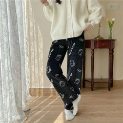 Girls Winter Sleepwear Hello Kitty Sanrio Y2K Pajama Pants Women Casual Home Pants Coral Fleece Soft Trousers Christmas Gift