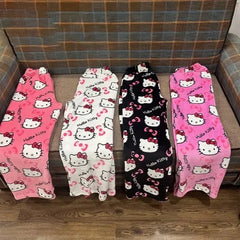 Girls Winter Sleepwear Hello Kitty Sanrio Y2K Pajama Pants Women Casual Home Pants Coral Fleece Soft Trousers Christmas Gift