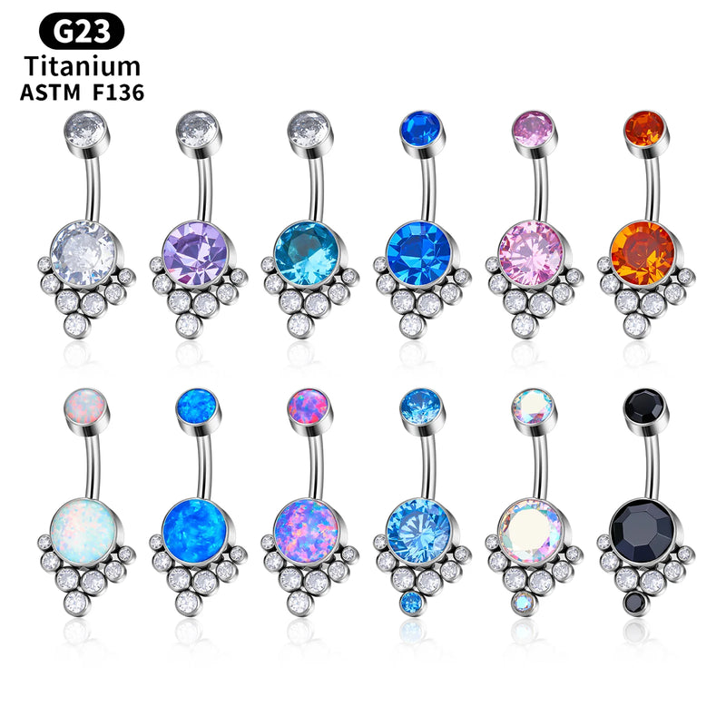 G23 Titanium Sexy Belly Button Ring Piercing Jewelry Navel Ring For Women F136 Double Bezel Setting Delicate Zircon Opal