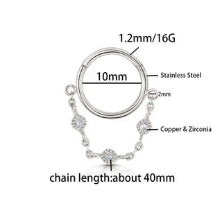 16G Stainless Steel Chain Conch Ear Piercing Hinged Clicker Segment...