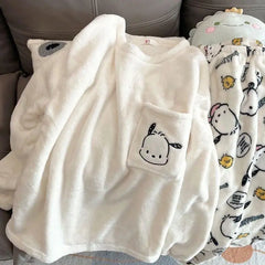 Sanrio Pajamas Set Hello Kitty Pochacco Winter Long Sleeved Thickened Two-piece Pajamas Y2k Warm Household Clothes Birthday Gift