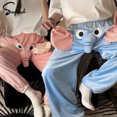 Lounge Pyjama Shorts 3D Ears Trunk Cartoon Lovely Elephant Loose Casual Plush Sleepwear Autumn Men Women Shot Pants Home Wear