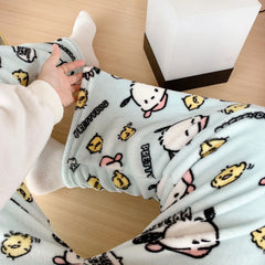 Lovely Pochacco Pajamas Pants Sanrio Y2k Kawaii Cute Warm Woolen Cartoon Casual Home Pants In Autumn Winter Fashion Trousers