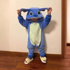 Children's Gift Autumn and Winter Flannel Cartoon One-Piece Pajamas for Boys and Girls Home Clothes Stitch Cute Christmas Gift