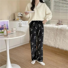 Girls Winter Sleepwear Hello Kitty Sanrio Y2K Pajama Pants Women Casual Home Pants Coral Fleece Soft Trousers Christmas Gift