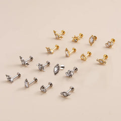 1PC G23 F136 Titanium Lip Piercing Flat Back Lip Stud for Women Zicon Heart Stone Labret Screw Cartilage Earrings Jewelry