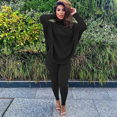 Casual Solid Color Batwing Sleeve Tops and Leggings Two-piece Set